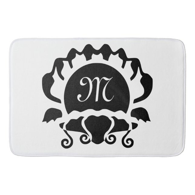 Black Clam Silhouette Monogram Bath Mat (Front)