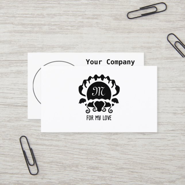 Black Clam Silhouette Monogram Business Card (Front/Back In Situ)