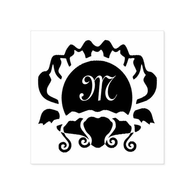 Black Clam Silhouette Monogram Rubber Stamp (Imprint)