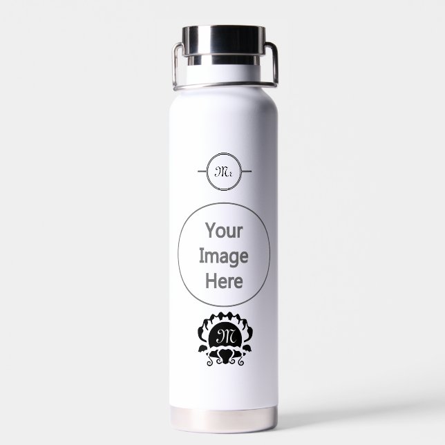 Black Clam Silhouette Monogram Water Bottle (Back)