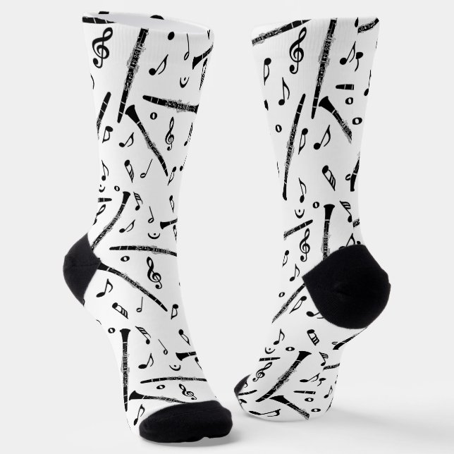 Black Clarinets Music Notes Socks (Angled)