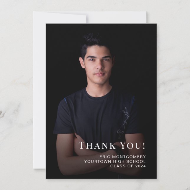 Black Class of 2024 Graduation Thank You Photo Card (Front)