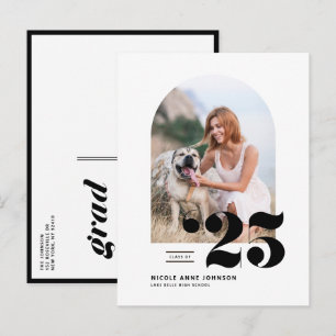 Black Class of 2025 Arch Photo Graduation Invitation Postcard