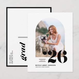 Black Class of 2026 Arch Photo Graduation Announcement Postcard