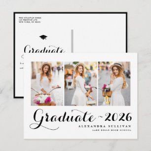 Black Class of 2026 Photo Collage Graduation   Announcement Postcard