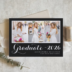 Black Class of 2026 Photo Collage Graduation Invitation
