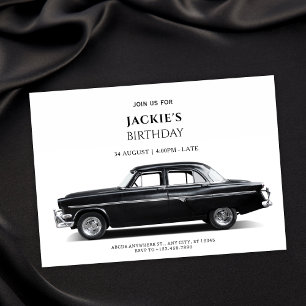 Black Classic Car birthday Invitation