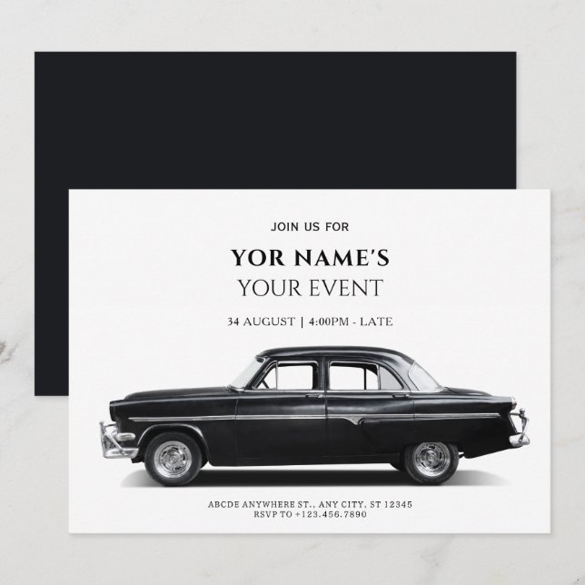 Black Classic Car Invitation (Front/Back)