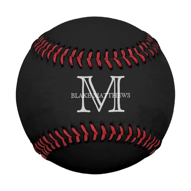 Black Classic Custom Monogram & Name Baseball (Front)