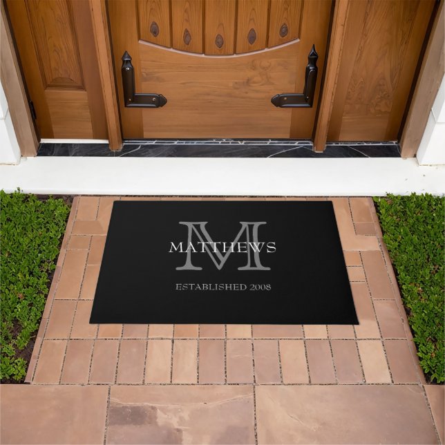 Black Classic Custom Monogram & Name  Doormat (Outdoor)