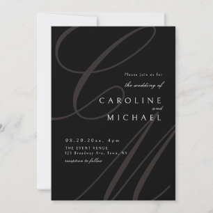 Black Classic Elegant calligraphy monogram wedding Invitation