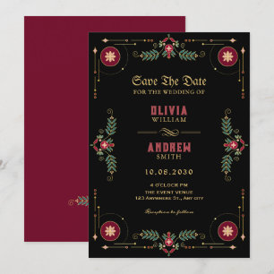 Black classic floral wedding  invitation