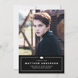 Black Classic Graduation Cap Photo Graduation Announcement