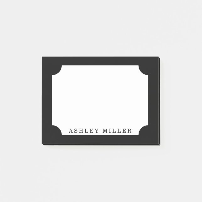 Black Classic Label Monogram Post It Notes (Front)