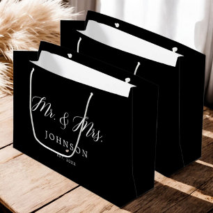 Black Classic Mr et Mme Newlyweds Grand sac cadeau