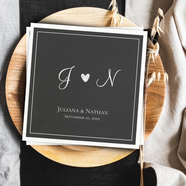 Black Classic Simple Modern Initials Monogram Name Napkin (Creator Uploaded)