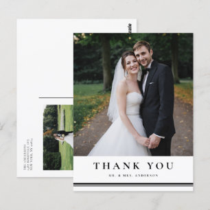 Black Classic Typography Striped Wedding Thank You Postcard