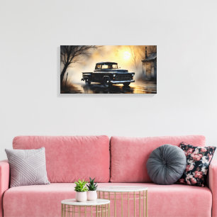 Black Classic Vintage Pickup Truck 1957 Canvas Print