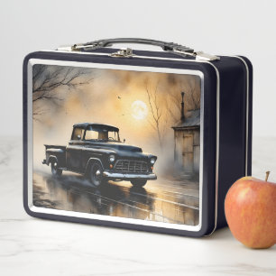 Black Classic Vintage Pickup Truck 1957 Metal Lunch Box
