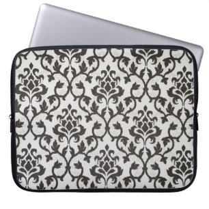Black classical damask wallpaper pattern laptop sleeve