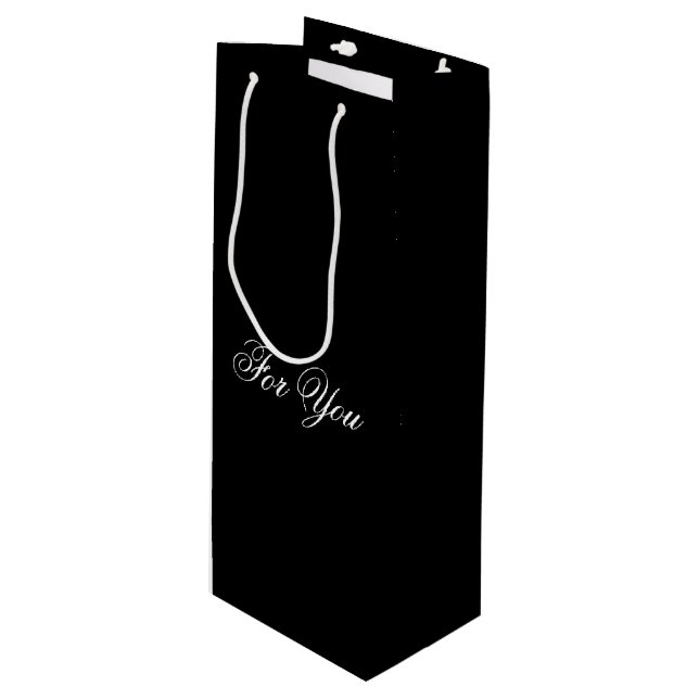 Black Classy Designer Wine Gift Bag (Front Angled)
