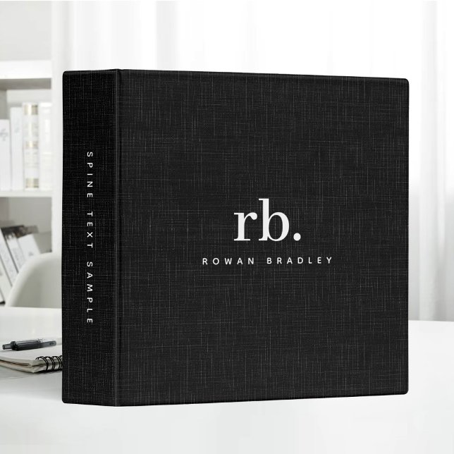 Black Clean Beige Linen Fabric Texture Monogram Binder (Creator Uploaded)
