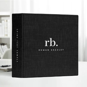 Black Clean Linen Fabric Texture Monogram Binder