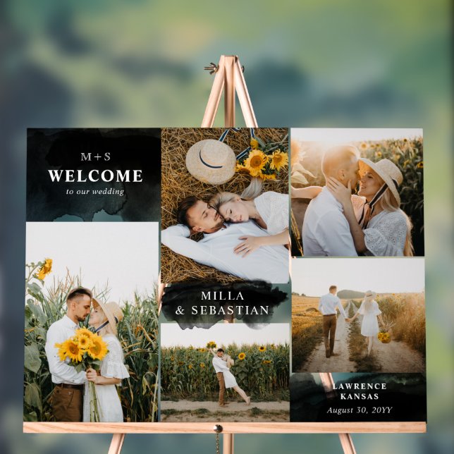 Black Clean Modernes Initiales & 5 Photos Bienvenu (Neutre)