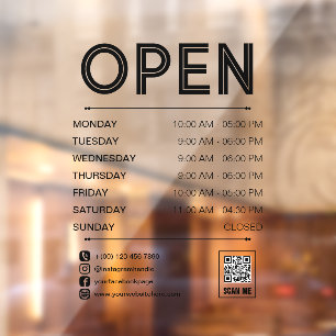 Black Clean Practical Opening Hours Qr Code Window Cling
