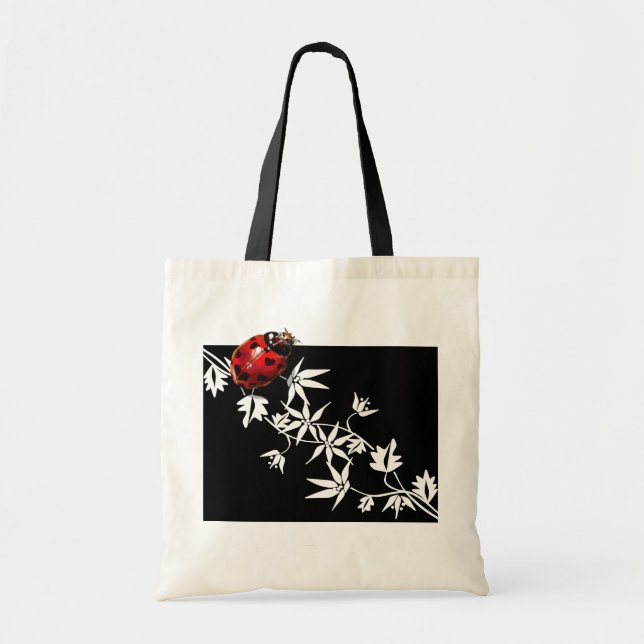 Black clematis ladybug heart design tote bag (Front)