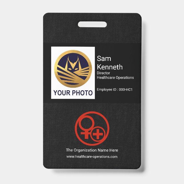 Black Cloth Texture Photo Template Healthcare Badge (Front)