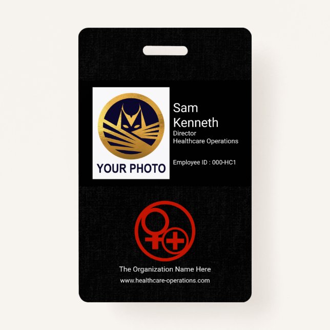 Black Cloth Texture Photo Template Healthcare Badge (Front)