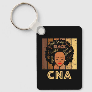 Black Cna Nurse Strong Afro African American Women Keychain