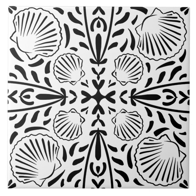 Black Coastal Sheashell Coral Modern Bathroom Tile (Front)