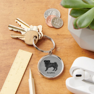 Black Coat Colour Pug Mops Dog Breed With A Name Keychain