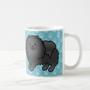 Black Coat Pomeranian Dogs On Blue Coffee Mug