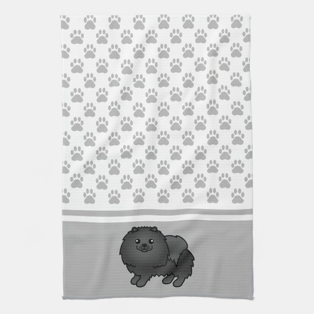 Black Coat Pomeranian With Grey Paws Pattern Kitchen Towel (Vertical)