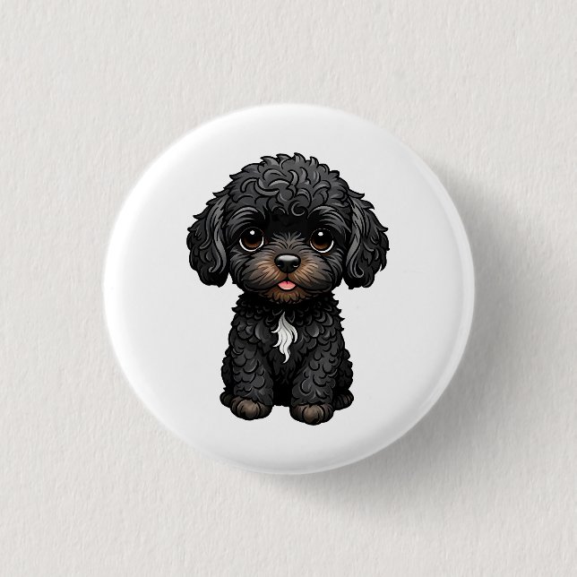Black Cockapoo 1 Inch Round Button (Front)