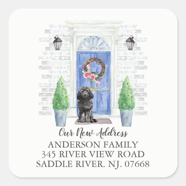 Black Cockapoo Blue Door Nouveau Étiquette d'adres (Devant)