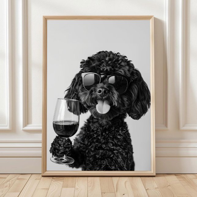 Black Cockapoo Drinking Wine Wall Art, Black and Poster (Creator Uploaded)