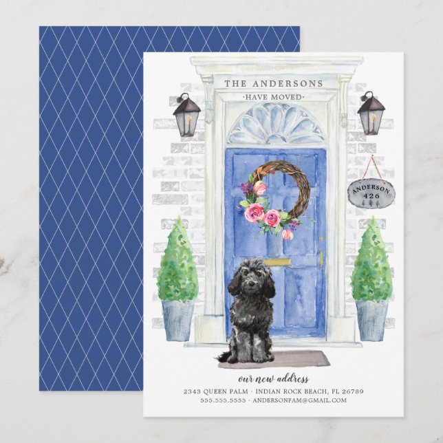 Black Cockapoo Front Door Moving Announcement (Front/Back)