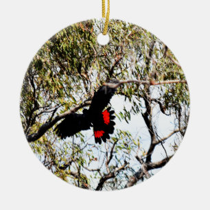BLACK COCKATOO IN FLIGHT QUEENSLAND AUSTRALIA CERAMIC ORNAMENT