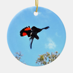 BLACK COCKATOO IN FLIGHT RURAL AUSTRALIA CERAMIC ORNAMENT