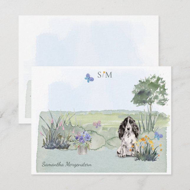 Black Cocker Spaniel Dog Monogram and Name   Card (Front/Back)