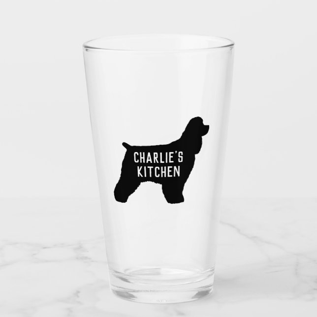 Black Cocker Spaniel Dog Silhouette Personalized Glass (Front)
