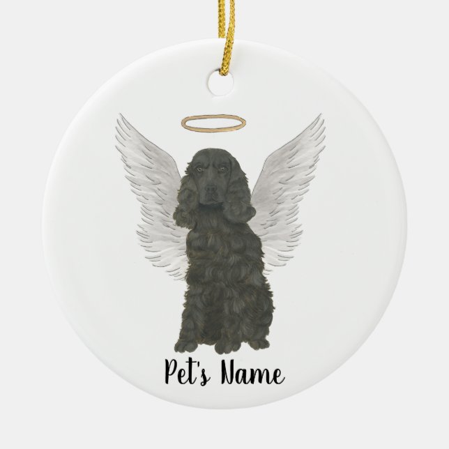 Black Cocker Spaniel Dog Sympathy Memorial Ceramic Ornament (Front)