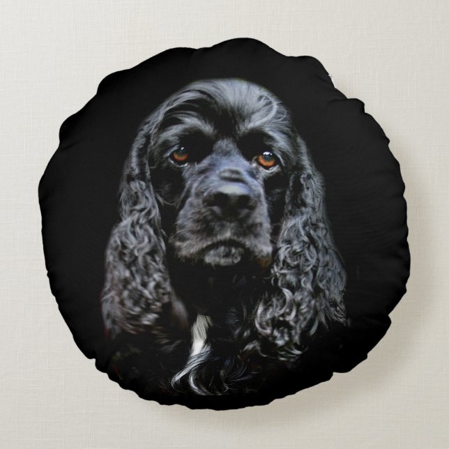 Black cocker spaniel face round pillow (Back)