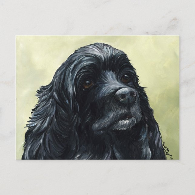 Black Cocker Spaniel Original Dog Art Postcard (Front)
