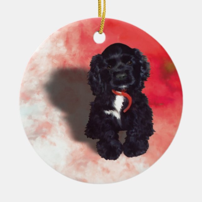 Black Cocker Spaniel Puppy - Abby Ceramic Ornament (Front)