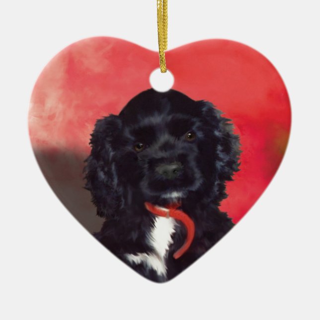 Black Cocker Spaniel Puppy - Abby Ceramic Ornament (Front)